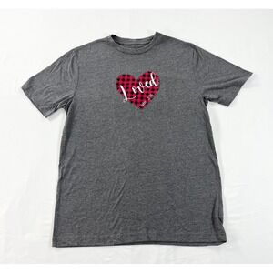 George Graphic T-Shirt Womens‎ L Gray Custom Handmade Buffalo Plaid Heart Loved